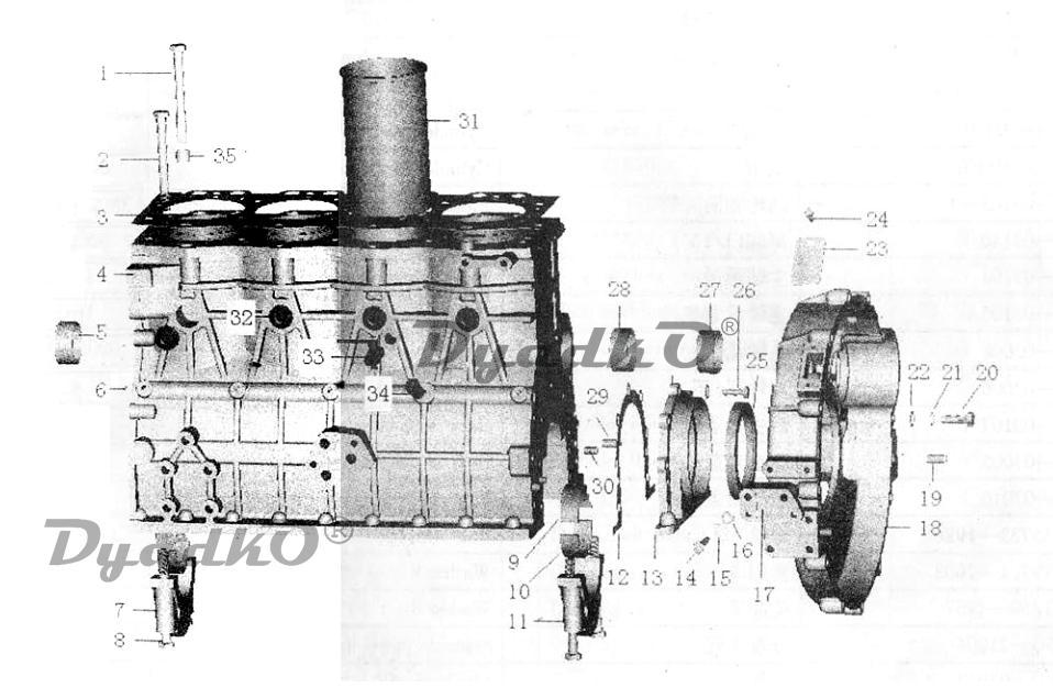 Запчасти, схема и деталировка Блок цилиндров (двигатель Y485 BD/BZD)